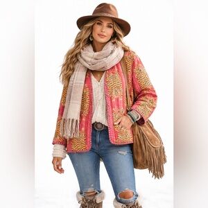 Tiger‎ Print Cotton Quilted Jacket, Chic and Comfortable Layering Piece Small